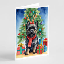 Load image into Gallery viewer, Black Cairn Terrier Christmas Reindeer Greeting Cards - Blank Note Cards – 8-Pack of Artist-Designed Cards with Envelopes