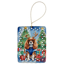 Load image into Gallery viewer, Cavalier Spaniel Christmas Reindeer Porcelain Ornament
