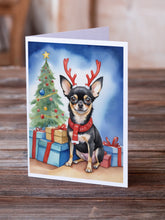 Load image into Gallery viewer, Black and Tan Chihuahua Christmas Reindeer Greeting Cards - Blank Note Cards – 8-Pack of Artist-Designed Cards with Envelopes