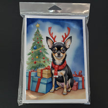Load image into Gallery viewer, Black and Tan Chihuahua Christmas Reindeer Greeting Cards - Blank Note Cards – 8-Pack of Artist-Designed Cards with Envelopes