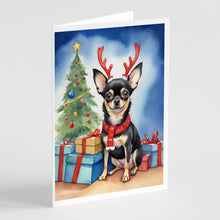 Load image into Gallery viewer, Black and Tan Chihuahua Christmas Reindeer Greeting Cards - Blank Note Cards – 8-Pack of Artist-Designed Cards with Envelopes