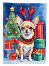 Load image into Gallery viewer, Chihuahua Christmas Garden Flag – Dog in Reindeer Antlers with Tree &amp; Gifts