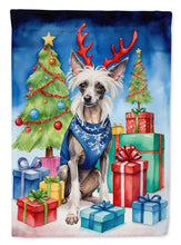 Load image into Gallery viewer, Chinese Crested Christmas Garden Flag – Dog in Reindeer Antlers with Tree &amp; Gifts