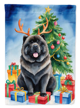 Load image into Gallery viewer, Black Chow Chow Christmas Garden Flag – Dog in Reindeer Antlers with Tree &amp; Gifts