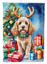 Load image into Gallery viewer, Cockapoo Christmas Garden Flag – Dog in Reindeer Antlers with Tree &amp; Gifts