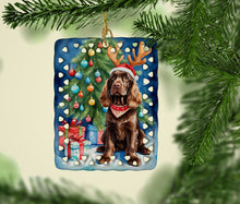 Load image into Gallery viewer, Chocolate Cocker Spaniel Christmas Reindeer Porcelain Ornament