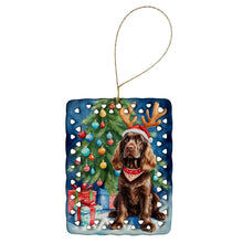 Load image into Gallery viewer, Chocolate Cocker Spaniel Christmas Reindeer Porcelain Ornament