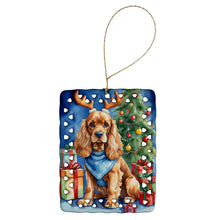 Load image into Gallery viewer, Cocker Spaniel Christmas Reindeer Porcelain Ornament
