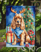 Load image into Gallery viewer, Cocker Spaniel Christmas Garden Flag – Dog in Reindeer Antlers with Tree &amp; Gifts
