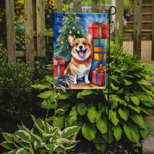 Load image into Gallery viewer, Corgi Christmas Garden Flag – Dog in Reindeer Antlers with Tree &amp; Gifts