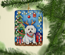 Load image into Gallery viewer, Coton de Tulear Christmas Reindeer Porcelain Ornament