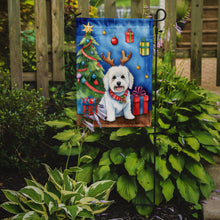 Load image into Gallery viewer, Coton de Tulear Christmas Garden Flag – Dog in Reindeer Antlers with Tree &amp; Gifts