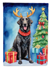 Load image into Gallery viewer, Curly-Coated Retriever Christmas Garden Flag – Dog in Reindeer Antlers with Tree &amp; Gifts