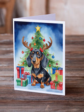 Load image into Gallery viewer, Black and Tan Dachshund Christmas Reindeer Greeting Cards - Blank Note Cards – 8-Pack of Artist-Designed Cards with Envelopes