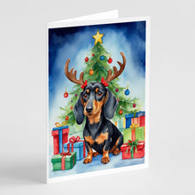 Load image into Gallery viewer, Black and Tan Dachshund Christmas Reindeer Greeting Cards - Blank Note Cards – 8-Pack of Artist-Designed Cards with Envelopes