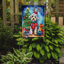 Load image into Gallery viewer, Dandie Dinmont Terrier Christmas Garden Flag – Dog in Reindeer Antlers with Tree &amp; Gifts