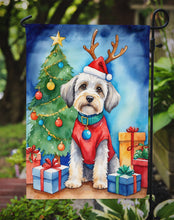Load image into Gallery viewer, Dandie Dinmont Terrier Christmas Garden Flag – Dog in Reindeer Antlers with Tree &amp; Gifts
