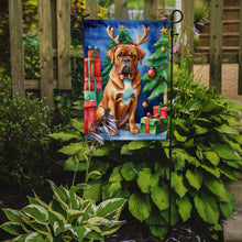 Load image into Gallery viewer, Dogue de Bordeaux Christmas Garden Flag – Dog in Reindeer Antlers with Tree &amp; Gifts
