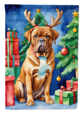 Load image into Gallery viewer, Dogue de Bordeaux Christmas Garden Flag – Dog in Reindeer Antlers with Tree &amp; Gifts