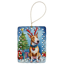 Load image into Gallery viewer, Bull Terrier Christmas Reindeer Porcelain Ornament