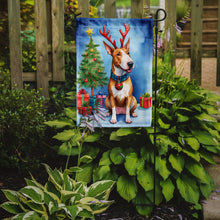 Load image into Gallery viewer, Bull Terrier Christmas Garden Flag – Dog in Reindeer Antlers with Tree &amp; Gifts