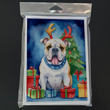 Load image into Gallery viewer, White English Bulldog Christmas Reindeer Greeting Cards - Blank Note Cards – 8-Pack of Artist-Designed Cards with Envelopes