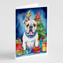 Load image into Gallery viewer, White English Bulldog Christmas Reindeer Greeting Cards - Blank Note Cards – 8-Pack of Artist-Designed Cards with Envelopes