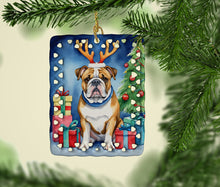 Load image into Gallery viewer, English Bulldog Christmas Reindeer Porcelain Ornament