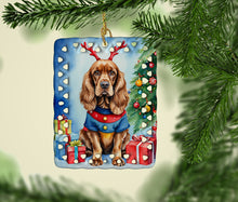 Load image into Gallery viewer, English Cocker Spaniel Christmas Reindeer Porcelain Ornament