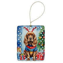 Load image into Gallery viewer, English Cocker Spaniel Christmas Reindeer Porcelain Ornament