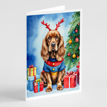 Load image into Gallery viewer, English Cocker Spaniel Christmas Reindeer Greeting Cards - Blank Note Cards – 8-Pack of Artist-Designed Cards with Envelopes