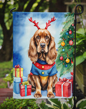 Load image into Gallery viewer, English Cocker Spaniel Christmas Garden Flag – Dog in Reindeer Antlers with Tree &amp; Gifts
