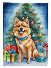 Load image into Gallery viewer, Finnish Spitz Christmas Garden Flag – Dog in Reindeer Antlers with Tree &amp; Gifts