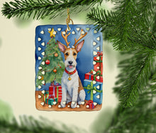 Load image into Gallery viewer, Fox Terrier Christmas Reindeer Porcelain Ornament