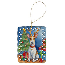 Load image into Gallery viewer, Fox Terrier Christmas Reindeer Porcelain Ornament