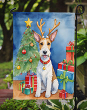 Load image into Gallery viewer, Fox Terrier Christmas Garden Flag – Dog in Reindeer Antlers with Tree &amp; Gifts