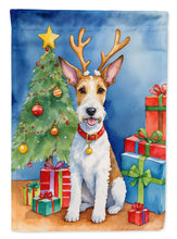 Load image into Gallery viewer, Fox Terrier Christmas Garden Flag – Dog in Reindeer Antlers with Tree &amp; Gifts