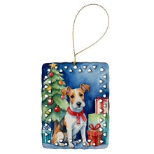 Load image into Gallery viewer, Fox Terrier Christmas Reindeer Porcelain Ornament