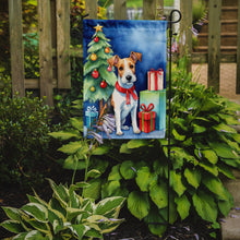 Load image into Gallery viewer, Fox Terrier Christmas Garden Flag – Dog in Reindeer Antlers with Tree &amp; Gifts