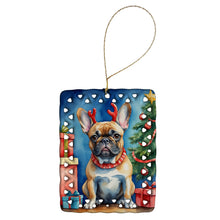 Load image into Gallery viewer, French Bulldog Christmas Reindeer Porcelain Ornament