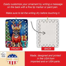 Load image into Gallery viewer, French Bulldog Christmas Reindeer Porcelain Ornament