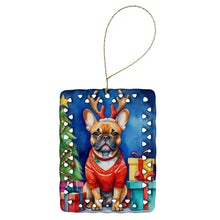 Load image into Gallery viewer, French Bulldog Christmas Reindeer Porcelain Ornament