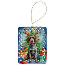 Load image into Gallery viewer, German Wirehaired Pointer Christmas Reindeer Porcelain Ornament