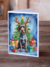 Load image into Gallery viewer, German Wirehaired Pointer Christmas Reindeer Greeting Cards - Blank Note Cards – 8-Pack of Artist-Designed Cards with Envelopes