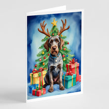 Load image into Gallery viewer, German Wirehaired Pointer Christmas Reindeer Greeting Cards - Blank Note Cards – 8-Pack of Artist-Designed Cards with Envelopes