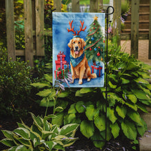 Load image into Gallery viewer, Golden Retriever Christmas Garden Flag – Dog in Reindeer Antlers with Tree &amp; Gifts