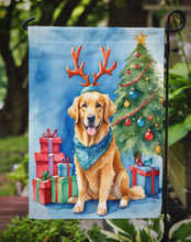 Load image into Gallery viewer, Golden Retriever Christmas Garden Flag – Dog in Reindeer Antlers with Tree &amp; Gifts