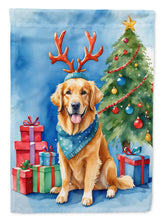 Load image into Gallery viewer, Golden Retriever Christmas Garden Flag – Dog in Reindeer Antlers with Tree &amp; Gifts