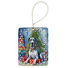 Load image into Gallery viewer, Harlequin Great Dane Christmas Reindeer Porcelain Ornament