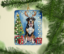 Load image into Gallery viewer, Greater Swiss Mountain Dog Christmas Reindeer Porcelain Ornament